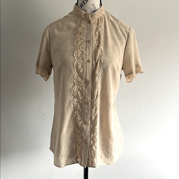 Liz Claiborne Vintage Lace Blouse โ Beige S - Picture 2 of 6